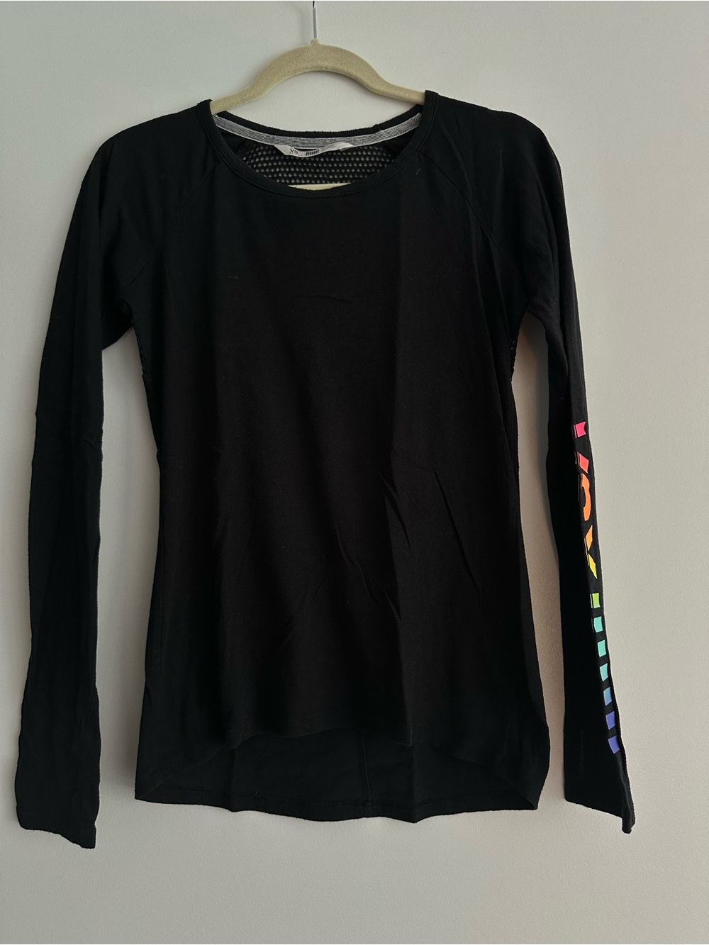 Victoria's Secret Sport Black Mesh Panel Top with Pink Logo